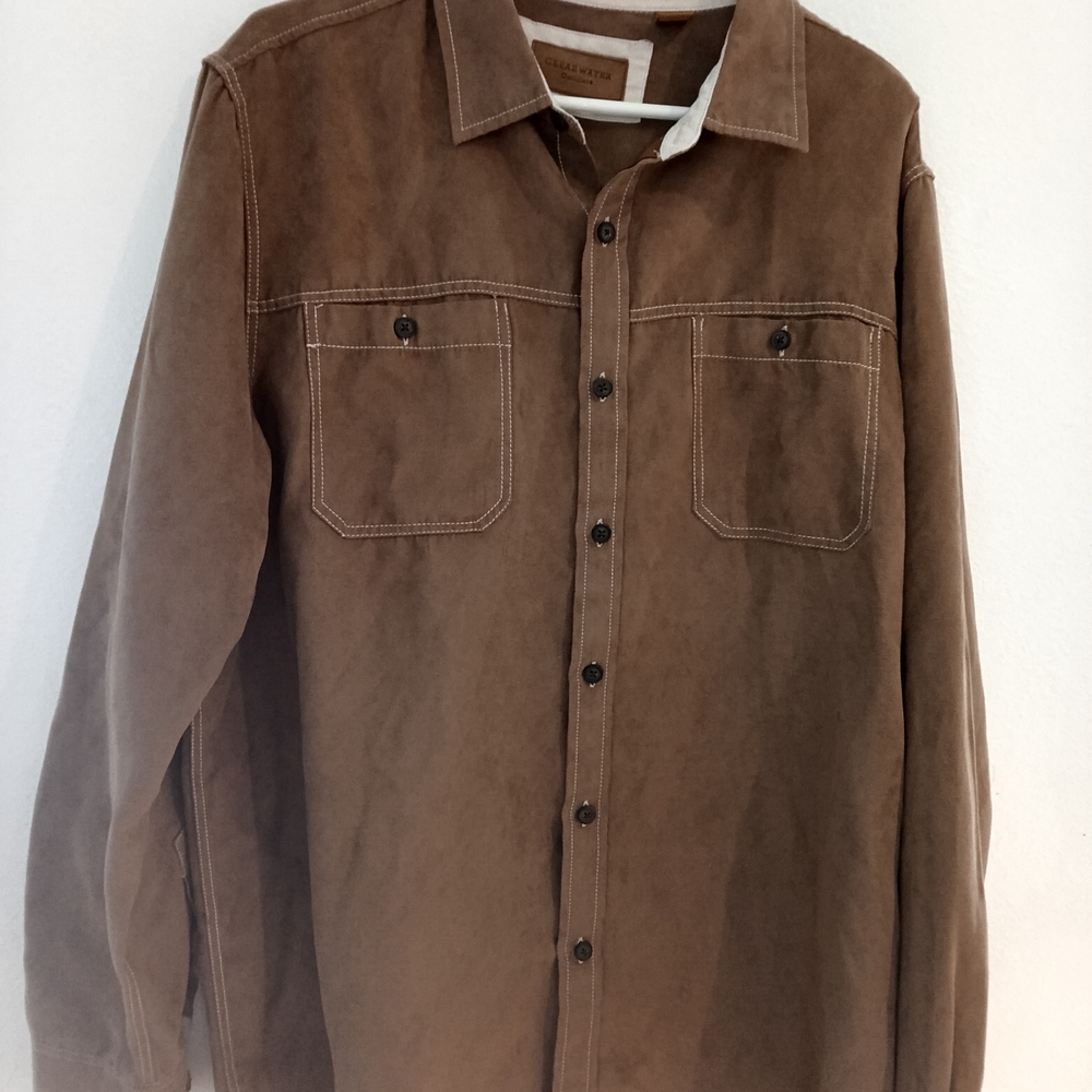Casual Brown Button-Down Shirt - Suede Look